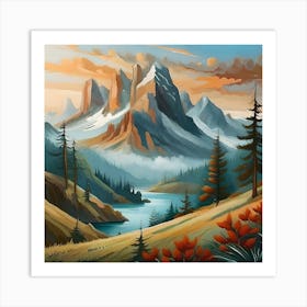 Firefly An Illustration Of A Beautiful Majestic Cinematic Tranquil Mountain Landscape In Neutral Col (2) Art Print