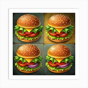 Set Of Four Colorful Burger Illustrations Art Print