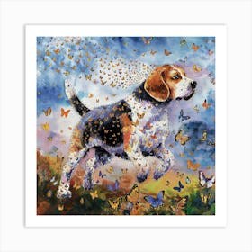 Beagle With Butterflies Art Print