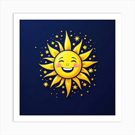 Lovely smiling sun on a blue gradient background 42 Art Print