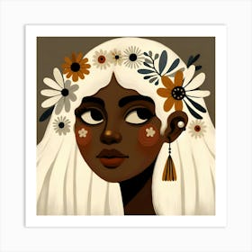 Black Girl With Flowers and White Hair Art Print