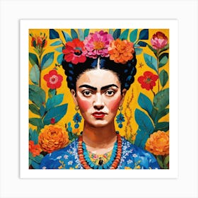 Frida Floral Blue Art Print Art Print