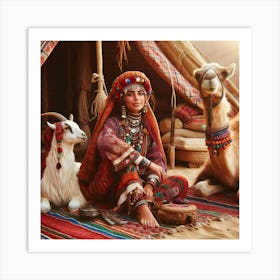 Bedouin Woman With Goat And Camel 1 Art Print