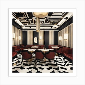 Dining Room With Black And White Checkered Floor Art Print