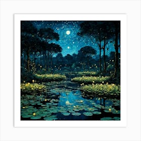 Starry Night In The Forest Art Print