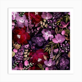 Floral Chaos Dark Purple Art Print