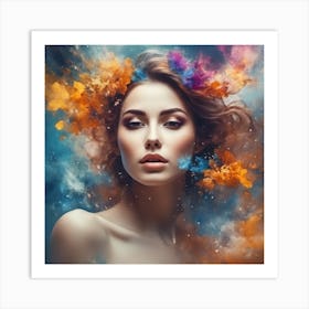 Beautiful Girl With Colorful Hair Art Print