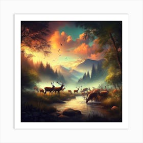 Deer In The Forest Art Print