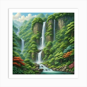 Waterfall In The Forest 17 Art Print
