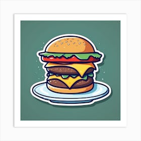 Burger On Plate On Table Sticker 2d Cute Fantasy Dreamy Vector Illustration 2d Flat Centered (24) Art Print