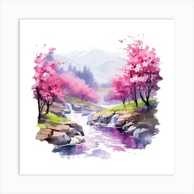 Watercolor Cherry Blossoms Art Print