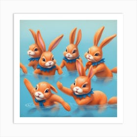 Rabbits In The Water 3 Art Print