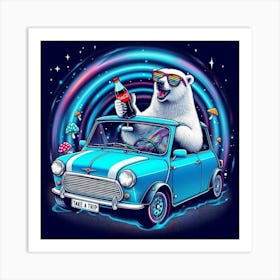 Polar Bear In A Car 2 Art Print