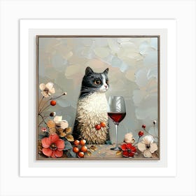 Cat With A Glass Of Wine Art Print