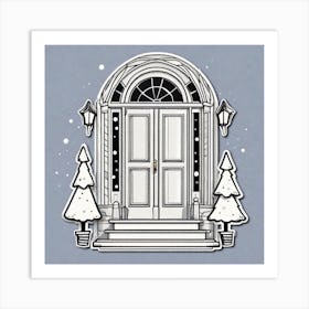 Christmas Decoration On Home Door Sticker 2d Cute Fantasy Dreamy Vector Illustration 2d Flat Art Print