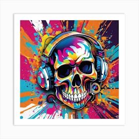 Skull With Headphones 19 Art Print