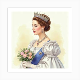 Elegant Watercolor Rendering Of Queen Elizabeth I, Capturing Her Splendor 1 Art Print