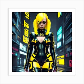 Cyberpunk girl looking trouble Art Print