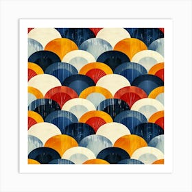 Abstract Seamless Pattern With Overlapping Semicircles In Blue Red Orange And White Art Print