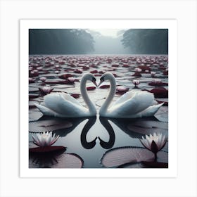 Swans In Water Art Print
