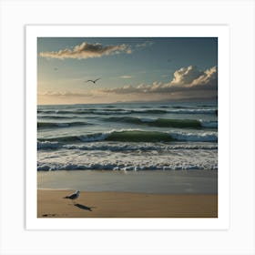 Seagull On The Beach Art Print