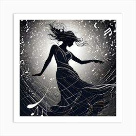 Woman Dances With Music Notes Art Print