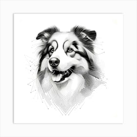 Collie Dog Head - Abstract Line Art Illustration 47 Art Print