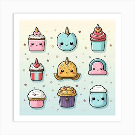 Kawaii Cupcakes 1 Art Print