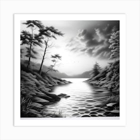 Black And White Landscape Painting Art Print