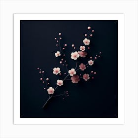 Cherry Blossoms On Black Background Art Print