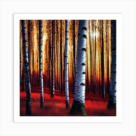 Birch Trees At Sunset 3 Art Print