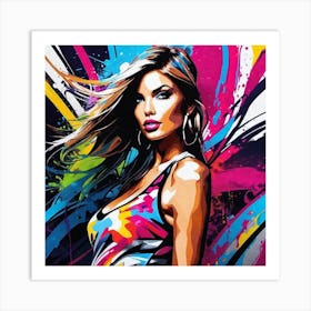 Girl With Colorful Paint Splatters 1 Art Print