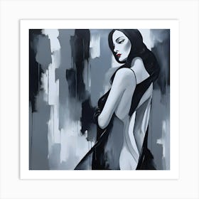 Contemporary Elegance: Monochrome Woman Portrait with Bold Red Lips Art Print