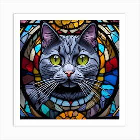 Cat, Pop Art 3D stained glass cat superhero limited edition 55/60 Art Print
