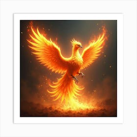 Magical Phoenix Rising From Flames, With Vibrant Feathers And Fiery Aura 1 Art Print