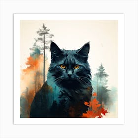 Black Cat In forests  Art Print