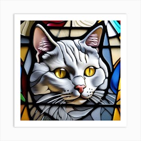 Cat, Pop Art 3D stained glass cat superhero limited edition 20/60 Art Print
