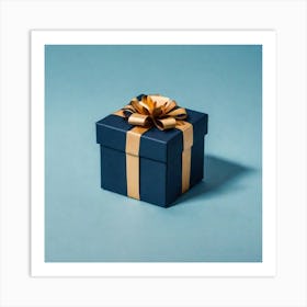 Gift Box On Blue Background 2 Art Print