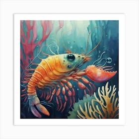 Shrimp Vibrant Ocean Watercolor Art Print