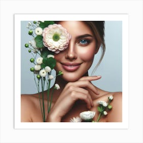 Beautiful Woman With Flowers 1 Art Print