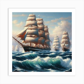 Tall Ships In Rough Seas Art Print