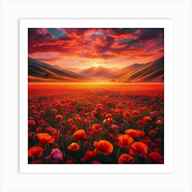 Poppy Field At Sunset Art Print