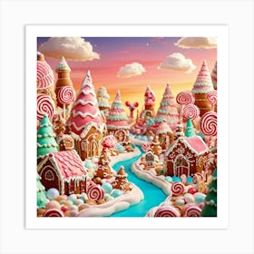 Gingerbread Figures Adorned In Icing And Vibrant Candy Adornments Frolic In A Whimsical Candy Wond Art Print