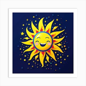 Lovely smiling sun on a blue gradient background 128 Art Print