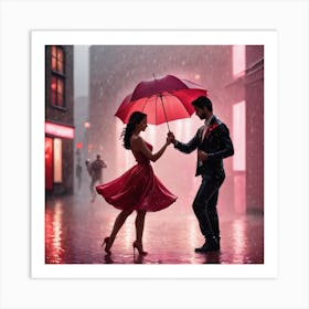 Couple Dancing In The Rain Art Print