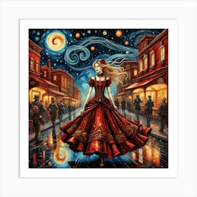 Victorian Girl In Red Dress Art Print