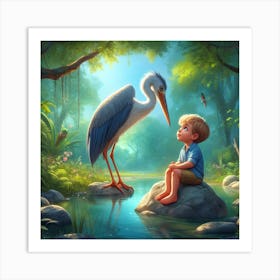 Little Boy And Stork Art Print