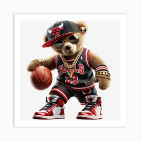 Chicago Bulls Teddy Bear Art Print