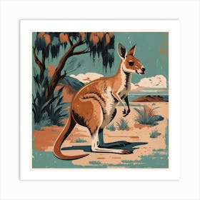 Vintage Kangaroo in Americana Artistry Art Print