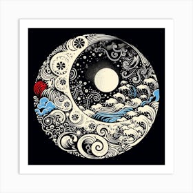 Moon And Waves 9 Art Print